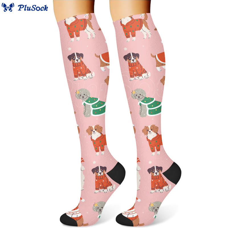 Weihnachts-Kompressionsstrümpfe mit rosa Hunden (3 Paar) - image 4