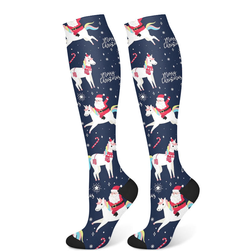 Weihnachts-Kompressionsstrümpfe mit Schneemann und Einhorn (3 Paar) - Marineblau (1 Paar) - S/M - image 7