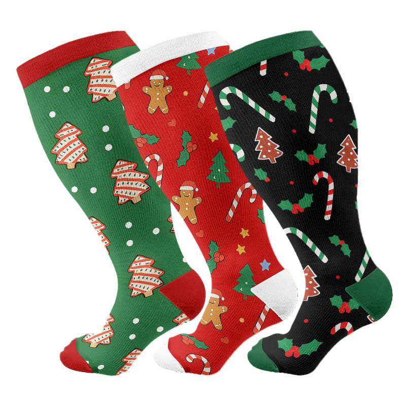 Jolly Christmas Kompressionsstrümpfe in Übergröße (3 Paar) - Mehrfarbig - 4XL - image 1