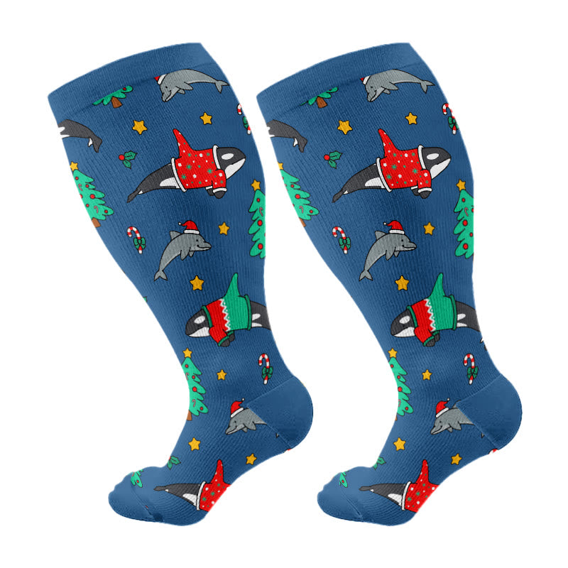 Kompressionsstrümpfe in Übergröße, Schneemann, Wal, Elch (3 Paar) - Blau (1 Paar) - 4XL - image 5