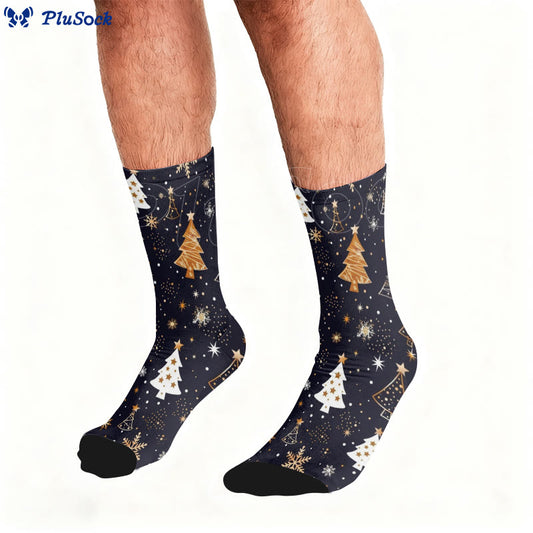 Viertelsocken mit Weihnachtsbaum und Schneeflocke in Übergröße - image 0