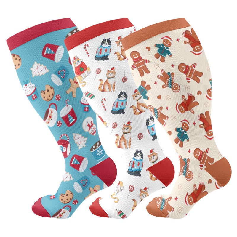 Entzückende Weihnachts-Kompressionsstrümpfe in Übergröße (3 Paar) - Mehrfarbig - 4XL - image 1