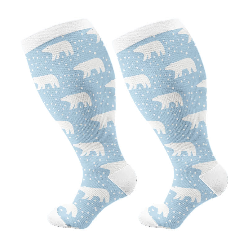 Übergröße, süße Bären-Kompressionsstrümpfe mit Weihnachtsmann-Motiv (3 Paar) - Blau (1 Paar) - 4XL - image 5