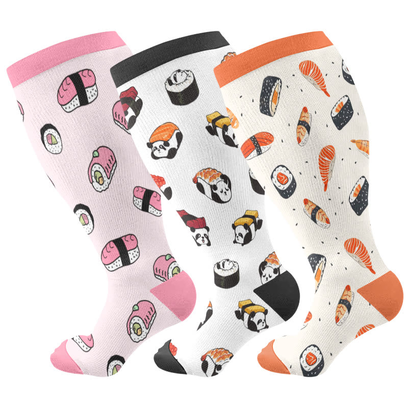 Sushi-Kompressionsstrümpfe in Übergröße (3 Paar) - Mehrfarbig - 4XL - image 1