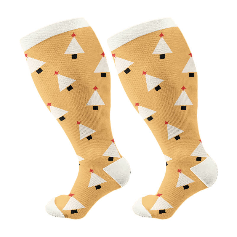 Kompressionsstrümpfe mit Hirsch-Block-Baum-Motiv in Übergröße (3 Paar) - Khaki (1 Paar) - 4XL - image 5