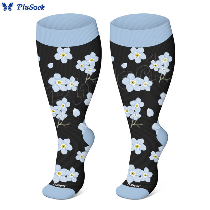 Kompressionsstrümpfe mit blauer Blume und Libelle in Übergröße (3 Paar) - image 2