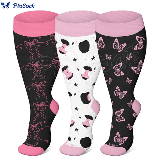 Plusock Kompressionsstrümpfe mit Rosa Schleifen in Übergröße (3 Paar) - image 0
