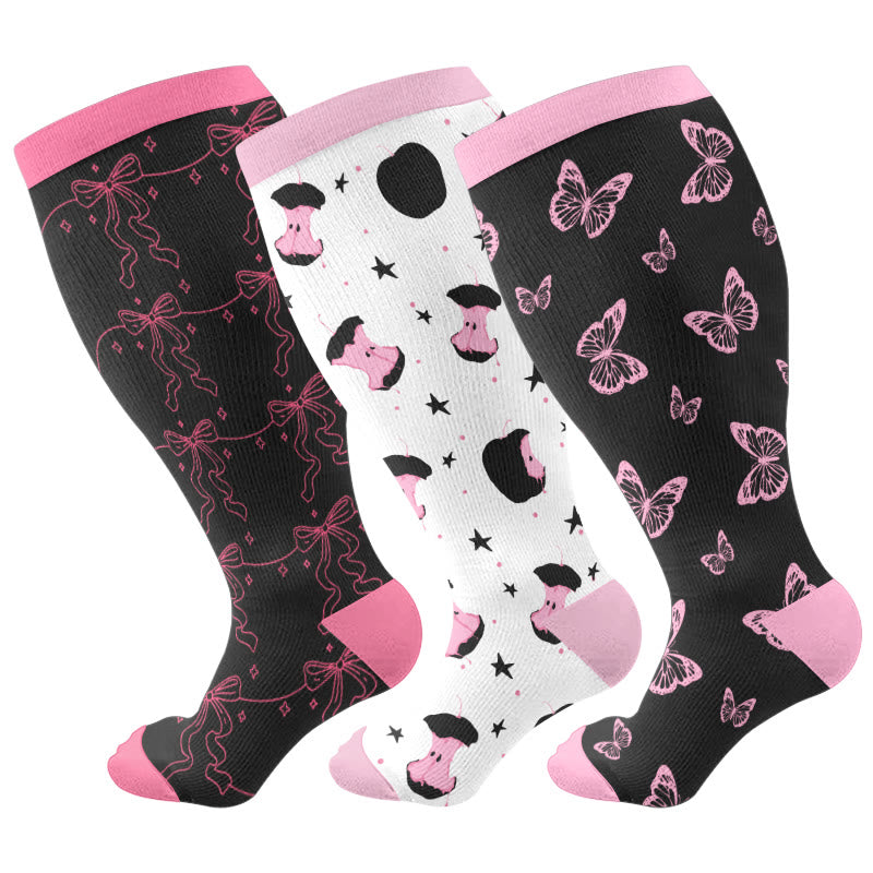 Plusock Kompressionsstrümpfe mit Rosa Schleifen in Übergröße (3 Paar) - Mehrfarbig - 4XL - image 1