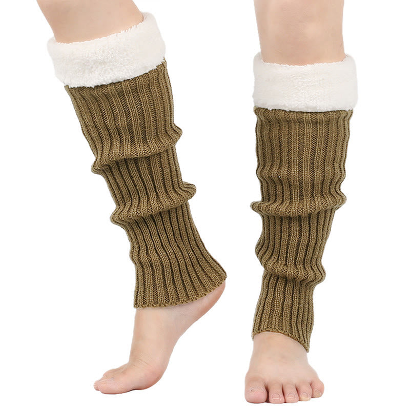 Gestrickte, fleecegefütterte Beinstulpen - Khaki - Einheitsgröße - image 18