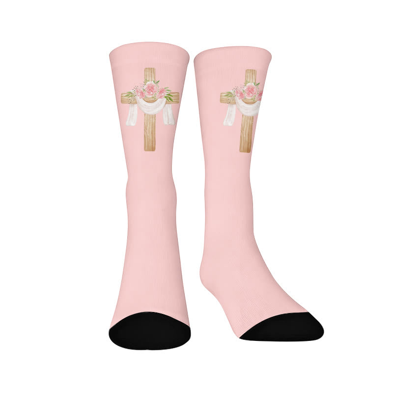 Socken mit Blumenmuster und Kreuzmotiv - Rosa (1 Paar) - EU37-44 (US4-10) - image 10