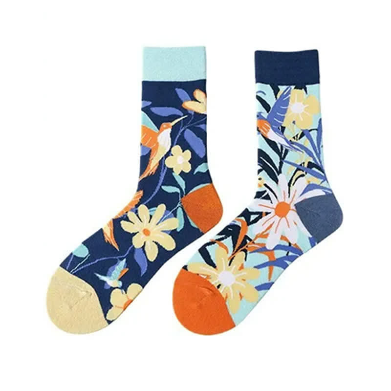 Viertelsocken mit Blumen-Kolibri-Muster - image 1