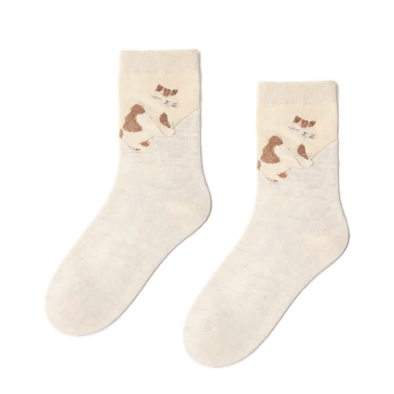 Kuschelige Plüschkatzen-Socken (4 Paar) - Beige - EU35-40 (US2-7) - image 9