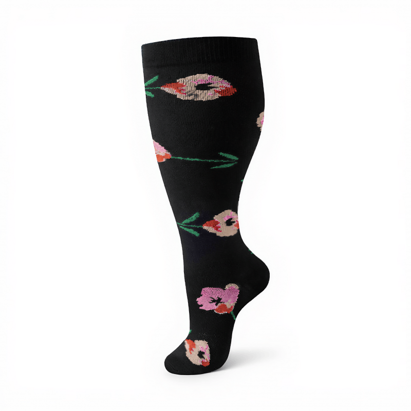 Elegante Kompressionsstrümpfe mit Blumenmuster in Übergröße - image 11