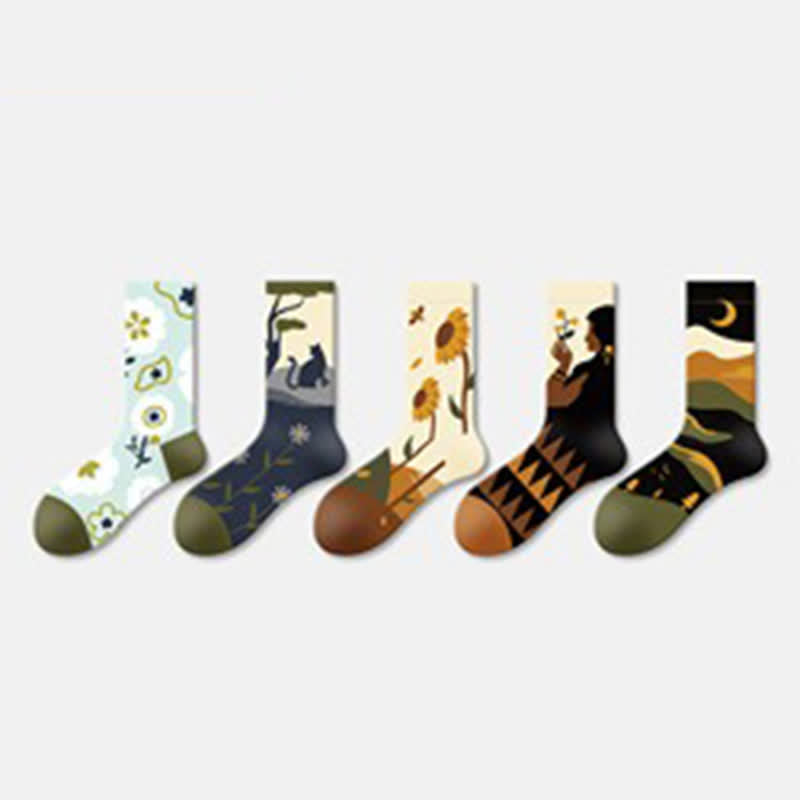 Viertelsocken mit Blumenmuster (5 Paar) - image 1