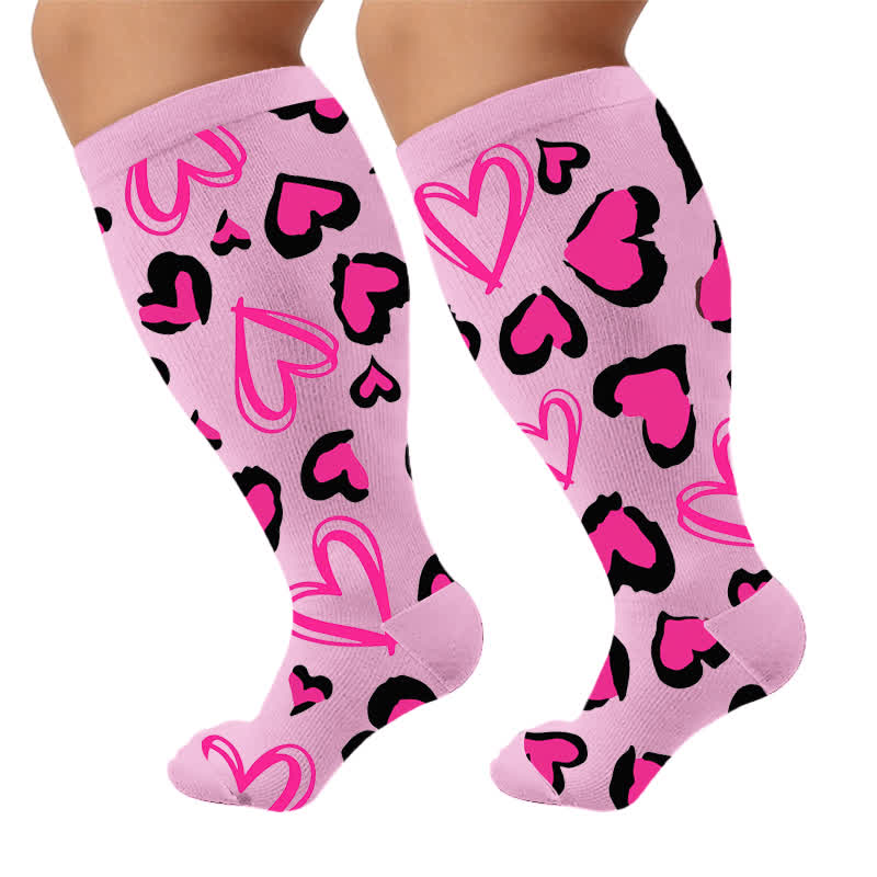 Plus Size Rosa Heart Leopard Kompressionsstrümpfe - Lila (1 Paar) - 4XL - image 7