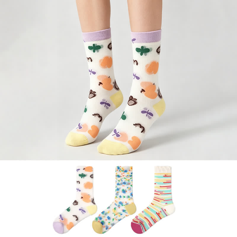 Lässige, transparente Viertelsocken mit verspieltem Muster (3 Paar) - image 0