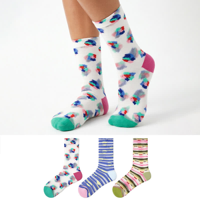 Transparente Viertelsocken mit Aquarellflecken (3 Paar) - image 0