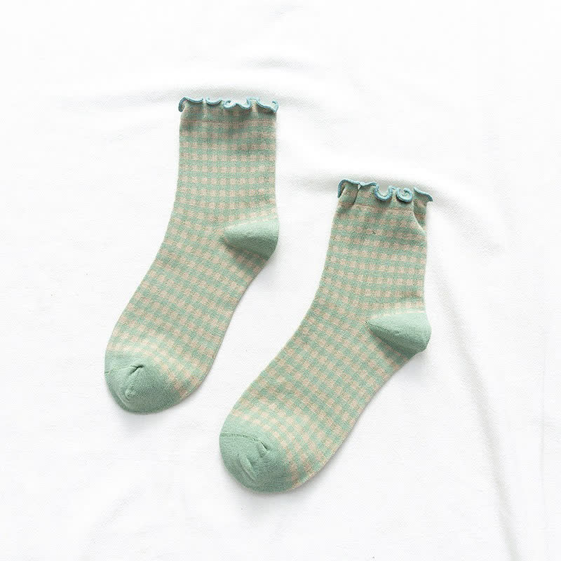 Viertelsocken mit Rüschenkaromuster (6 Paar) - image 10