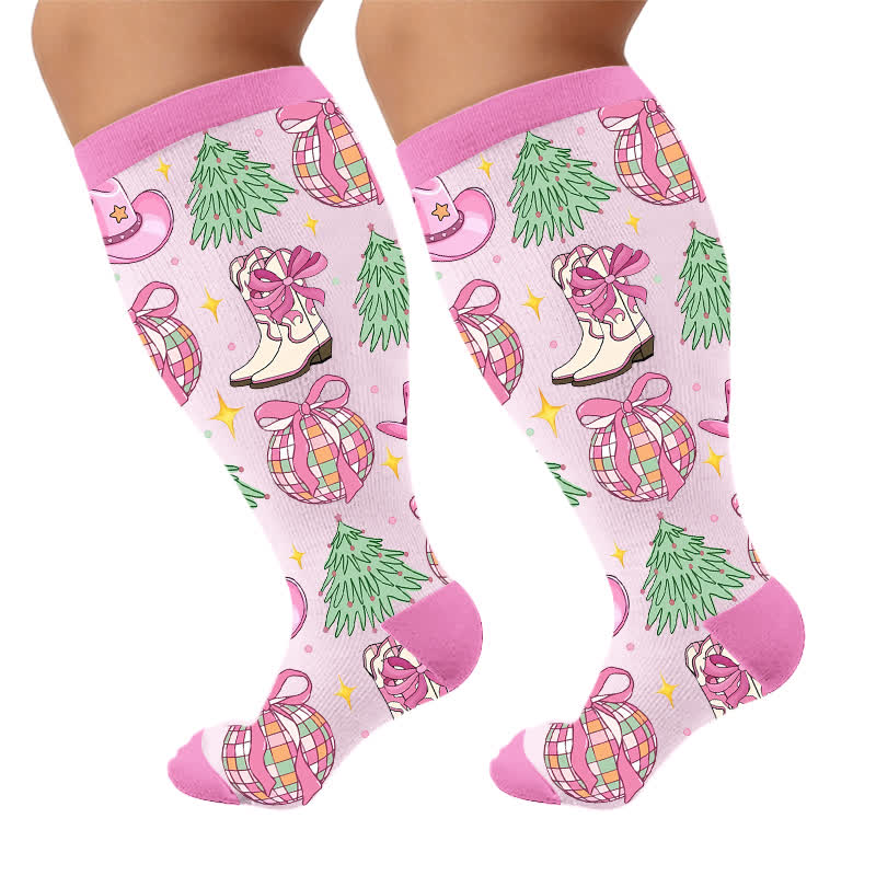 Plus Size Cowgirl Charm Kompressionsstrümpfe - Rosa(1 Paar) - 4XL - image 7