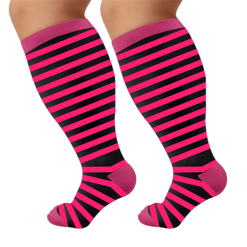 Kompressionsstrümpfe mit Kontraststreifen in Übergröße - Rosa(1 Paar) - 4XL - image 7