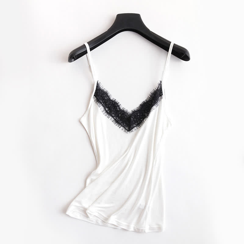 Plus Size Spitzen-Seiden-Tanktop mit Kühlfunktion - Beige - XXL - image 10