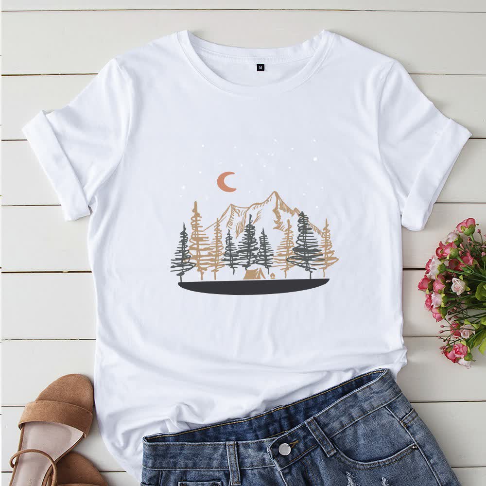 T-Shirt mit Landschaftsmotiv in Übergröße - Weiß - 5XL - image 7