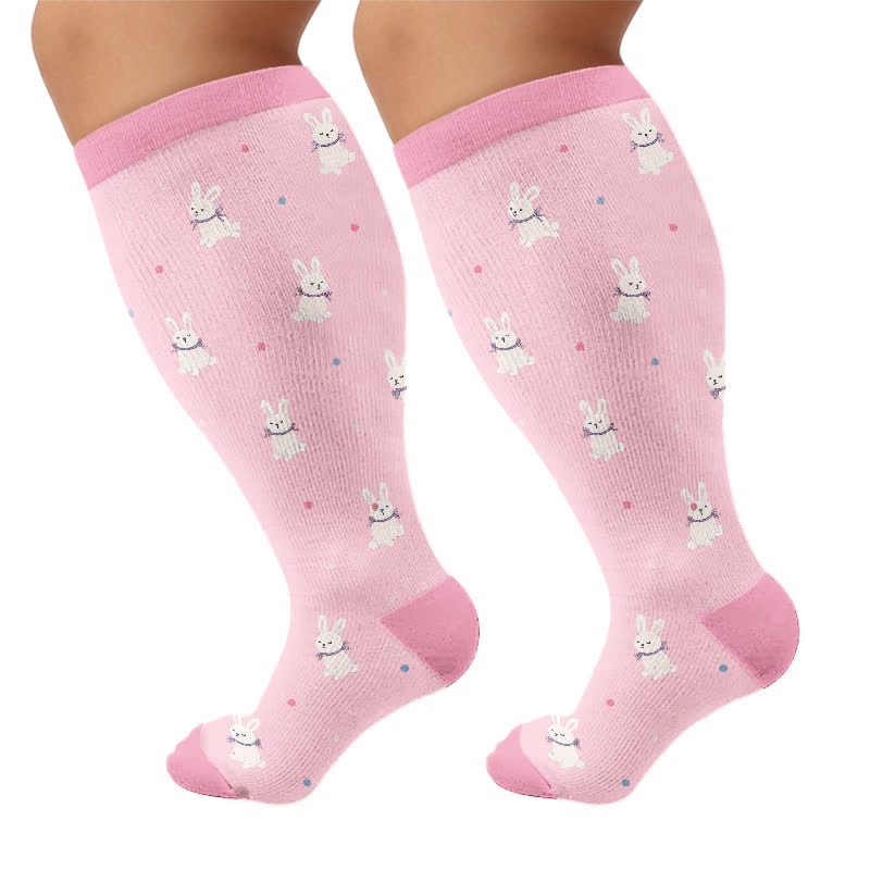 Kompressionsstrümpfe mit Schaf-, Hunde- und Kaninchenmotiv in Übergröße - Rosa (1 Paar) - 4XL - image 10