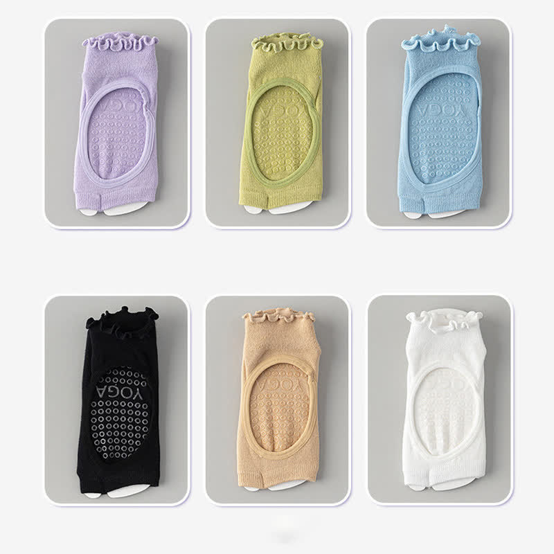 Offene Zehensocken aus Baumwolle mit rutschfester Sohle (5 Paar) - Weiß + Blau + Grün + Lila + Schwarz - EU35-40 (US2-7) - image 9