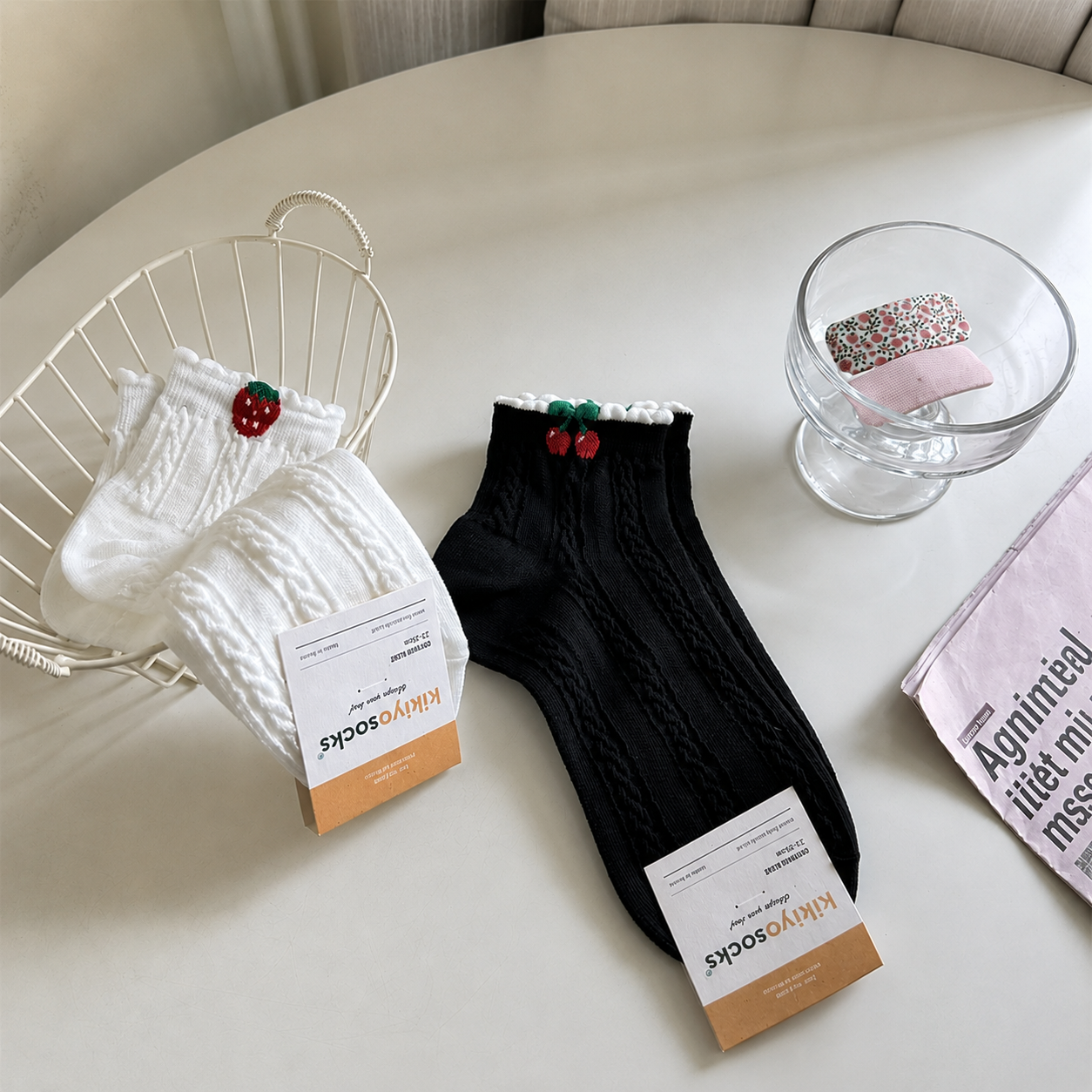 Kirschrote gerippte Baumwollsocken (2 Paar) - Schwarz+Weiß-A - EU35-40 (US2-7) - image 6