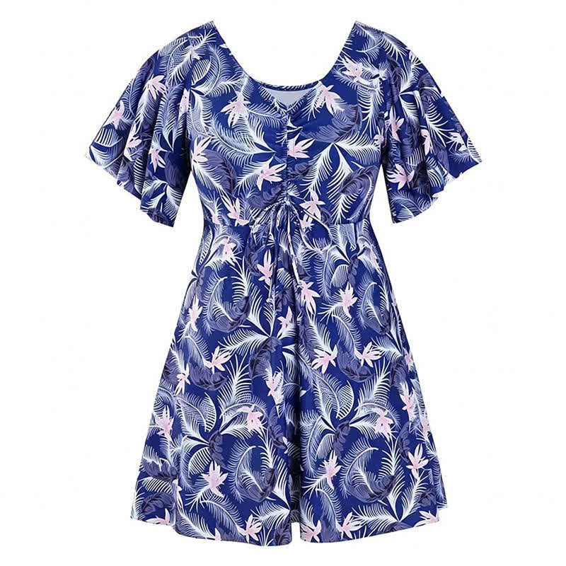 Tropisches Blumen-Badekleid mit V-Ausschnitt - F - 7XL - image 17