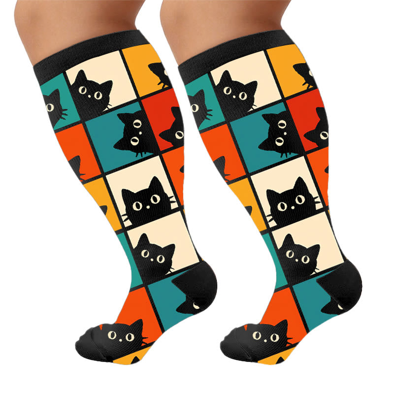 Kompressionsstrümpfe in Übergröße mit schwarzem Katzenmotiv - Schwarz (1 Paar) - 4XL - image 10