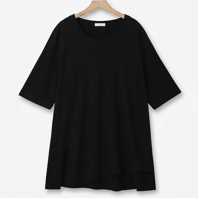 Plus Size Baumwoll-Stretch-T-Shirt mit Schlitz am Saum - Schwarz - 6XL - image 5