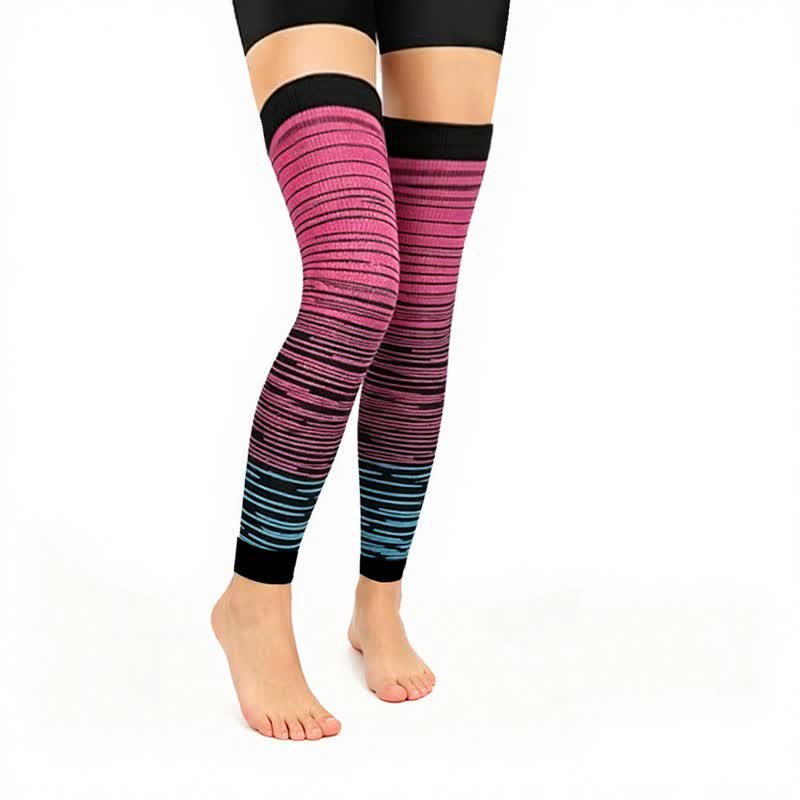 Oberschenkelhohe Kompressionsärmel mit Farbverlauf und Streifenmuster (3 Paar) - Rose - L/XL - image 3
