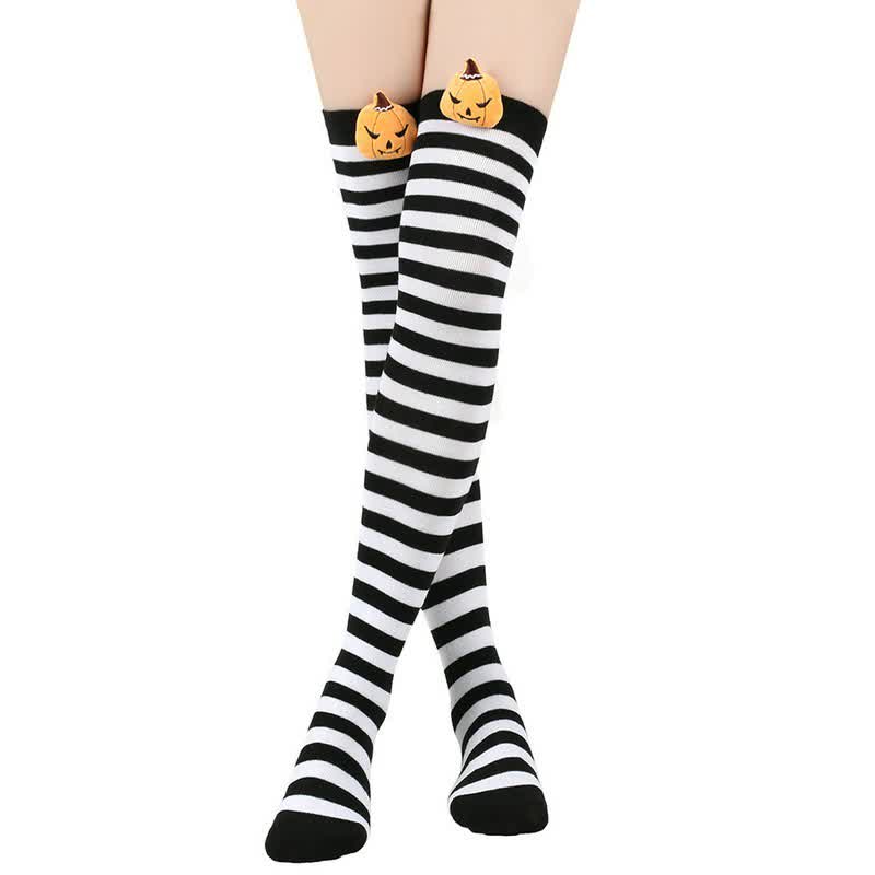 Halloween-Kürbis-Oberschenkelstrümpfe (3 Paar) - Weiß - Einheitsgröße - image 7