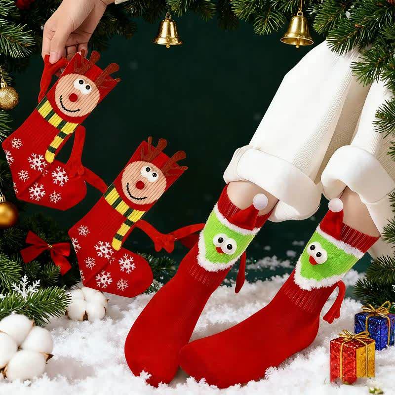 Festliche Viertelsocken mit Cartoon-Gesichtern aus Baumwollmischgewebe (4 Paar) - Rot - EU34-40 (US1-7) - image 3
