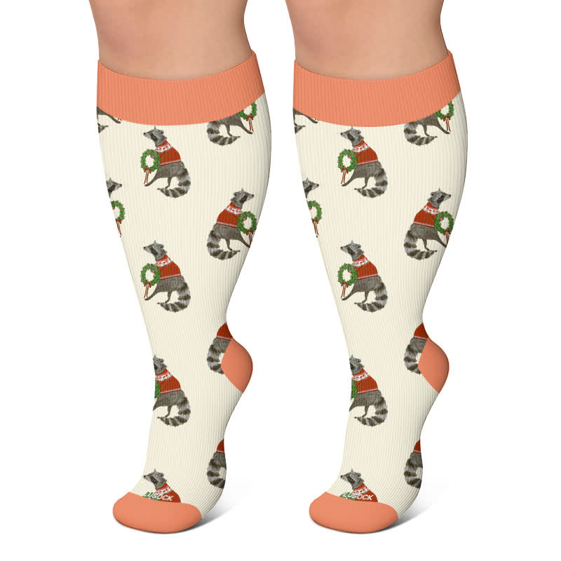 Weihnachtskompressionsstrümpfe in Übergröße mit Tiermotiven - Aprikose - 4XL - image 6