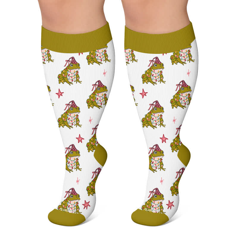 Weihnachtsfrosch-Maus-Kompressionsstrümpfe in Übergröße - Grün - 4XL - image 6