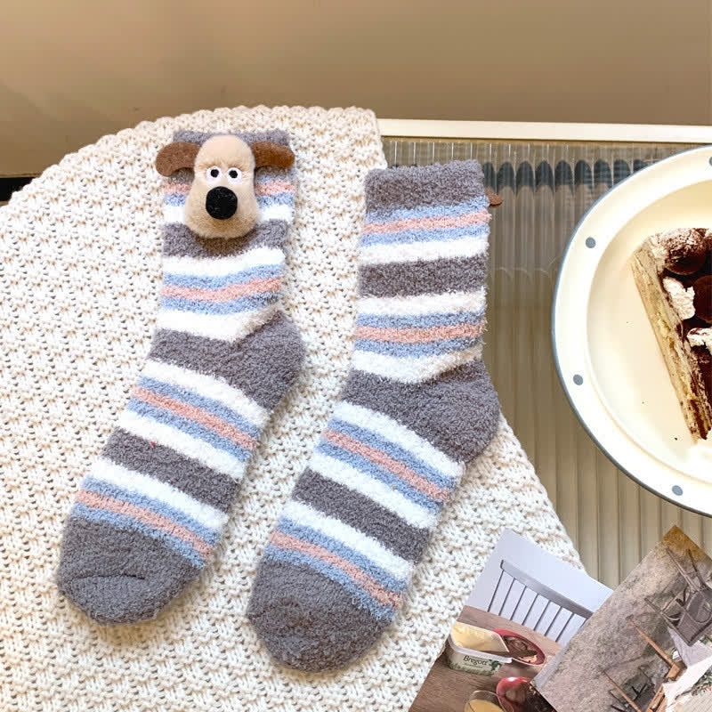 Gestreifte, flauschige Socken mit Welpenohren (4 Paar) - Grau - EU36-42 (US3-8,5) - image 7