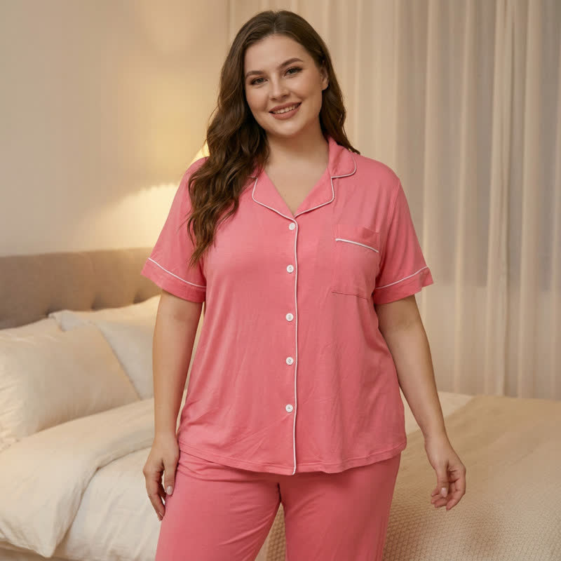 Pyjama-Set aus Modal mit Knopfleiste vorne - Rosa - 5XL - image 4