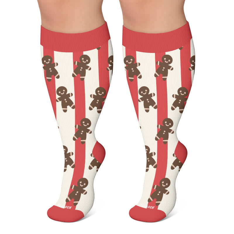 Kompressionsstrümpfe mit Weihnachtsmann-Elch-Streifen in Übergröße - Rot - 4XL - image 5