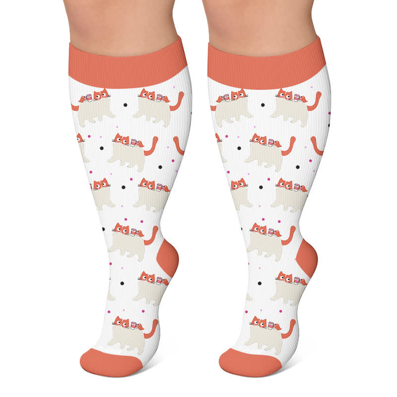 Kompressionsstrümpfe mit verspieltem Katzenmotiv in Übergröße - Rot - 4XL - image 6