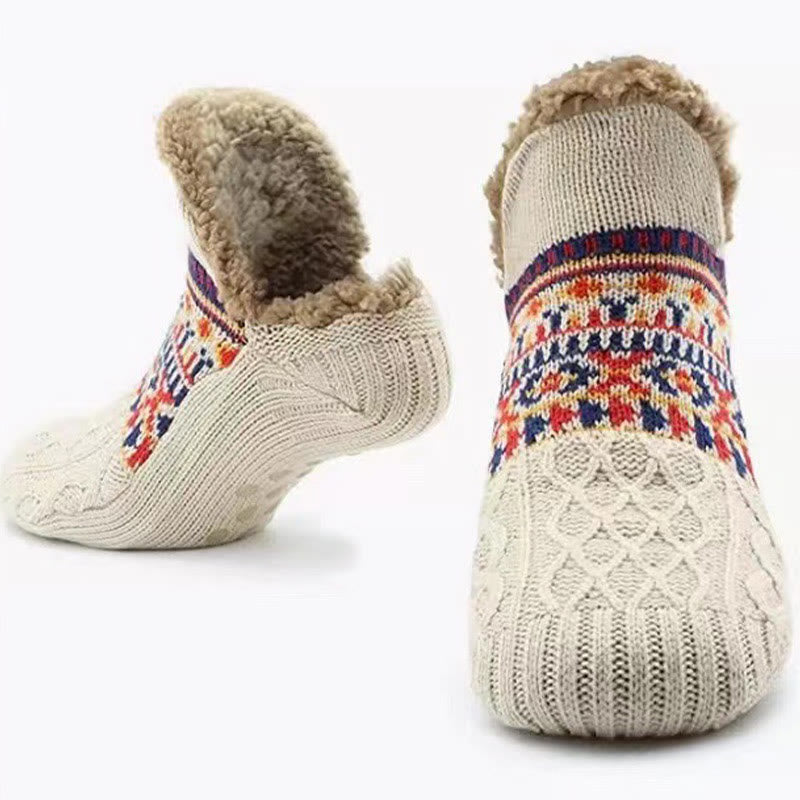 Verdickte gestrickte Hausschuhsocken in Übergröße - Beige - US 12-13 - image 19