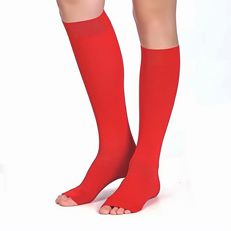 Mehrfarbige Kompressionsstrümpfe mit offener Zehenpartie in Übergröße - Rot - 4XL - image 10