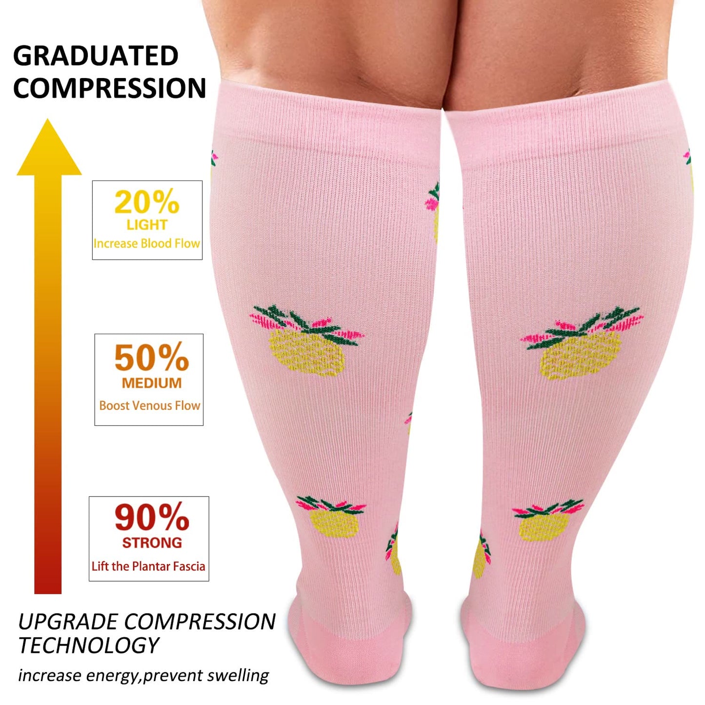 2XL-7XL Pink Pineapple Kompressionsstrümpfe in Übergröße (3 Paar)