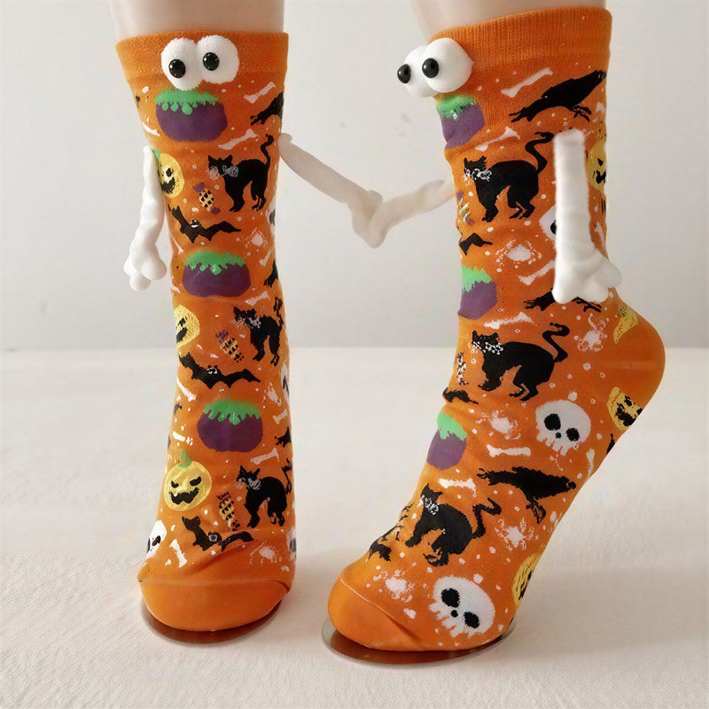 Halloween 3D-Augen Plüsch-Viertelsocken (4 Paar) - Orange - EU34-40 (US1-7) - image 4