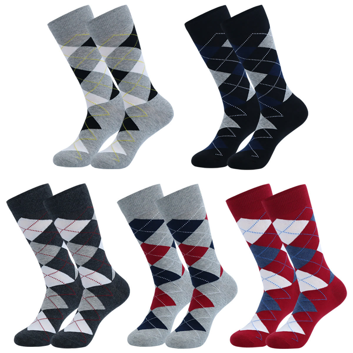 Crew-Socken mit Punkt-Rhombus-Muster in Übergröße (5 Paar)