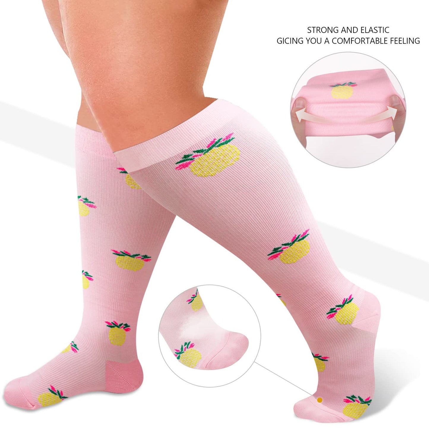 2XL-7XL Pink Pineapple Kompressionsstrümpfe in Übergröße (3 Paar)
