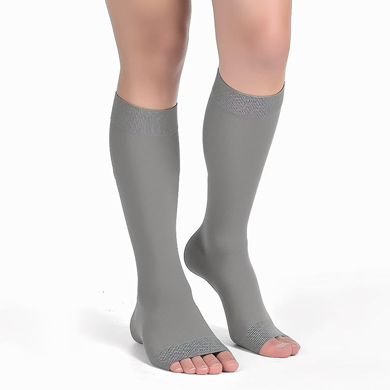 Mehrfarbige Kompressionsstrümpfe mit offener Zehenpartie in Übergröße - Grau - 4XL - image 12