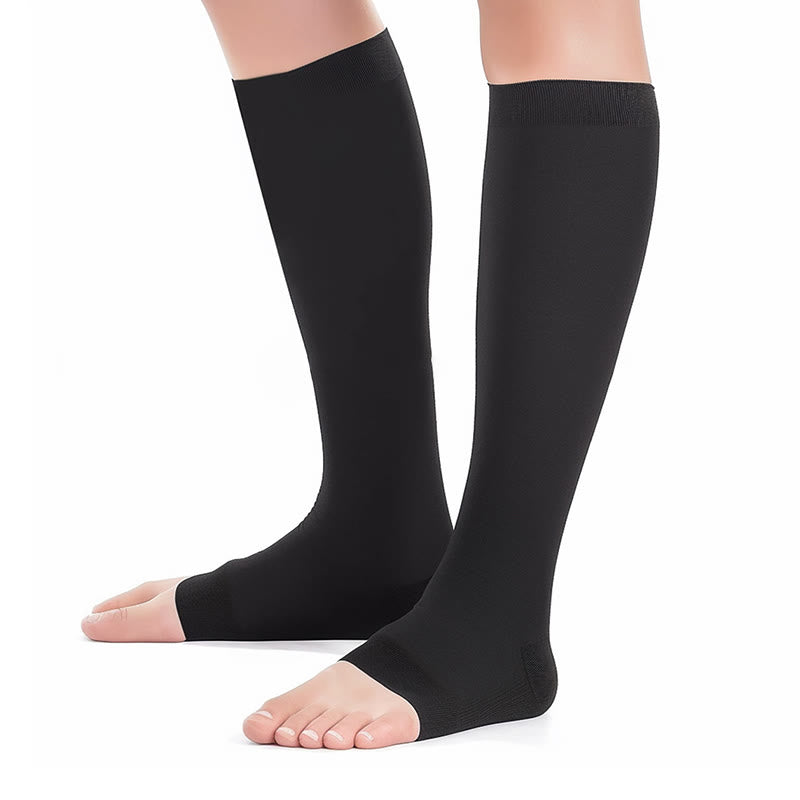 Mehrfarbige Kompressionsstrümpfe mit offener Zehenpartie in Übergröße - Schwarz - 4XL - image 6