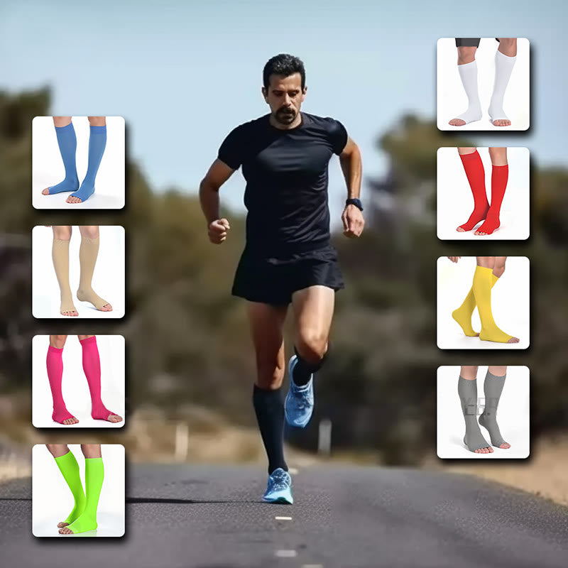 Mehrfarbige Kompressionsstrümpfe mit offener Zehenpartie in Übergröße - image 5